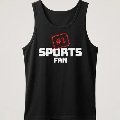 Distressed graphic of '#1' in bold red and white lettering on a vintage-style — printed on a tank top