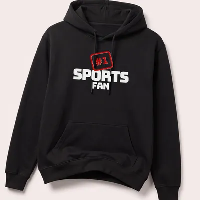 Distressed graphic of '#1' in bold red and white lettering on a vintage-style — printed on a unisex hoodie