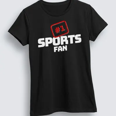 Distressed graphic of '#1' in bold red and white lettering on a vintage-style — printed on a women's shirt