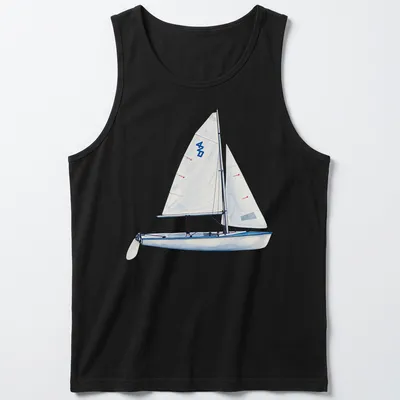 Watercolor print of a 420 racing dinghy with bold text '420' — printed on a tank top