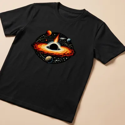 Vivid illustration of a black hole with an accretion disk in cosmic colors