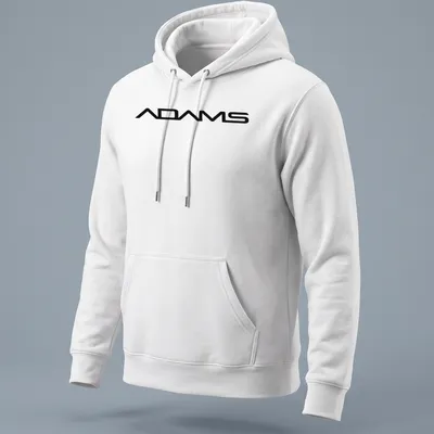 ADAMS logo in sleek vector style on a black background — printed on a unisex hoodie