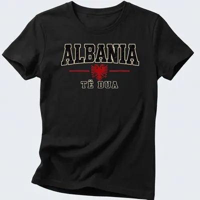 Vintage distressed design featuring the Albanian Eagle and the text Albania ë Dua — printed on a women's shirt