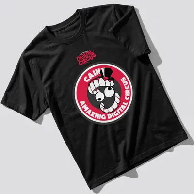 Cartoonish design featuring Caine from Amazing Digital Circus in bold colors