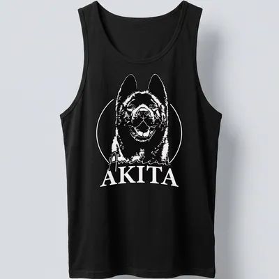 Bold line-art of an American Akita dog with text American AKITA — printed on a tank top