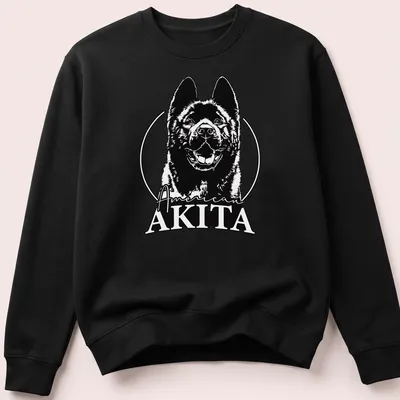 Bold line-art of an American Akita dog with text American AKITA — printed on a unisex sweatshirt