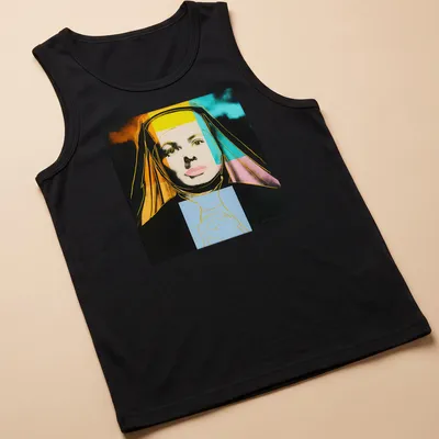 Pop Art Nun portrait t-shirt featuring Ingrid Bergman in vibrant colors — printed on a tank top