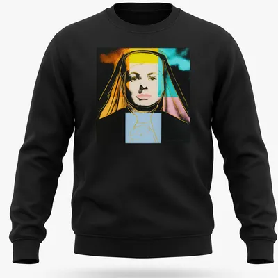 Pop Art Nun portrait t-shirt featuring Ingrid Bergman in vibrant colors — printed on a unisex sweatshirt