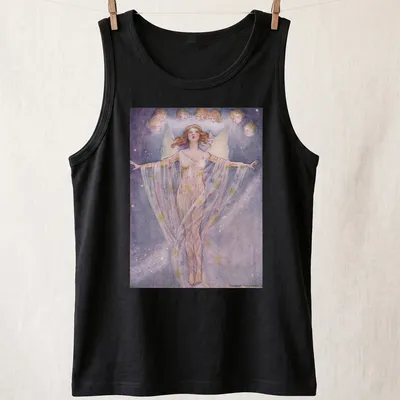 Whimsical watercolor t-shirt featuring an angelic figure and faces by Florence Anderson — printed on a tank top