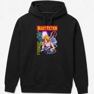 Colorful cartoon t-shirt featuring anime characters Hiei, Kuwabara, Yusuke and others. — printed on a unisex hoodie
