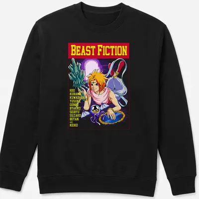 Colorful cartoon t-shirt featuring anime characters Hiei, Kuwabara, Yusuke and others. — printed on a unisex sweatshirt