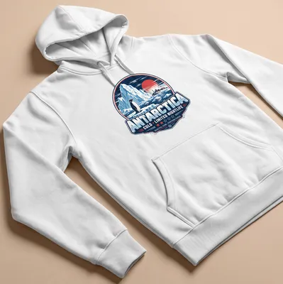 Vintage retro design featuring a penguin with humorous text about nightlife in Antarctica — printed on a unisex hoodie