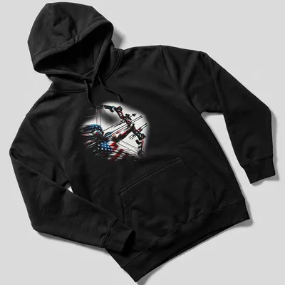 Illustration of an archer with an American flag in red, white, and blue — printed on a unisex hoodie