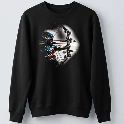 Illustration of an archer with an American flag in red, white, and blue — printed on a unisex sweatshirt