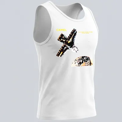 Astronaut camel graphic with humorous text in yellow, black, and earth tones — printed on a tank top