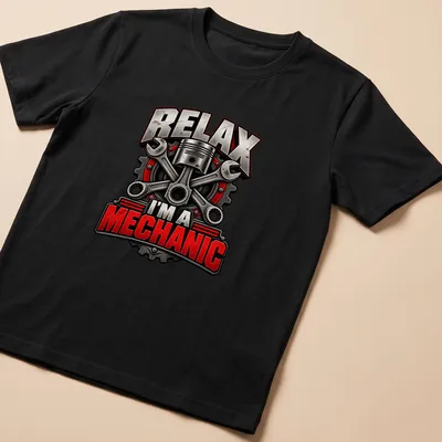 Bold typography shirt with mechanic tools and text 'Relax I’m A Mechanic' — printed on a unisex t-shirt