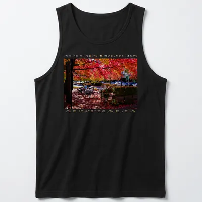 Photographic print of an autumn scene with colorful leaves. — printed on a tank top