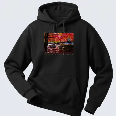 Photographic print of an autumn scene with colorful leaves. — printed on a unisex hoodie