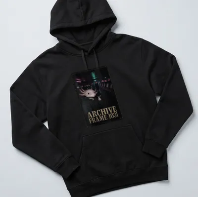 Dark and moody illustration of an axolotl in a Halloween arcade setting. — printed on a unisex hoodie