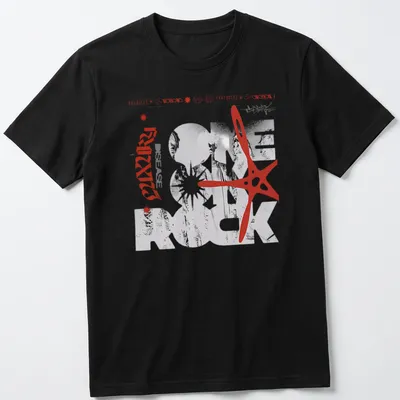 Monochromatic geometric print of a band photo with bold lettering