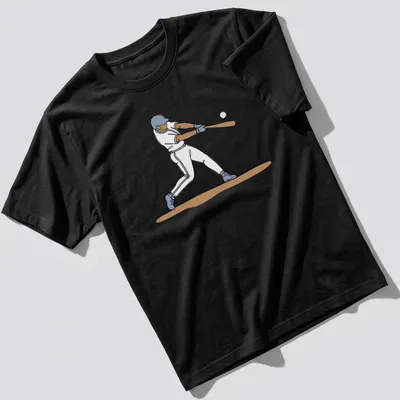 One line drawing of a baseball player in blue, white, and brown tones