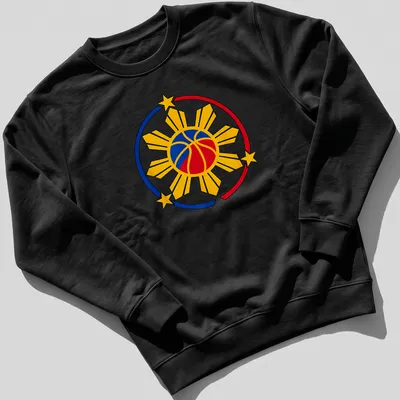 Illustration of a basketball with Filipino sun in yellow, blue, and red — printed on a unisex sweatshirt