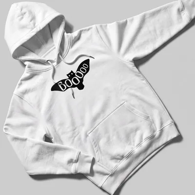 Cute bat illustration with text saying Booooo for Halloween. — printed on a unisex hoodie