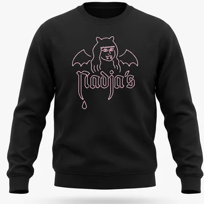 Neon pink Bat Woman design featuring the text Nadja's in bold typography. — printed on a unisex sweatshirt