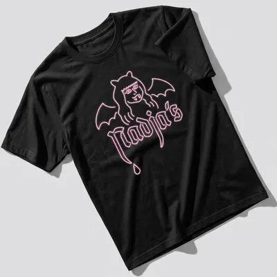 Neon pink Bat Woman design featuring the text Nadja's in bold typography.
