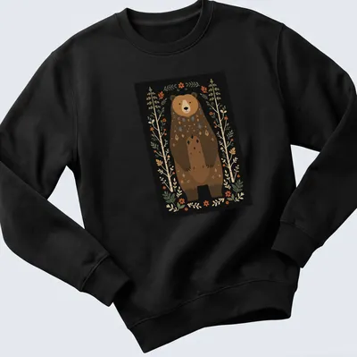Illustration of a bear in Scandinavian folk art style with vibrant colors — printed on a unisex sweatshirt