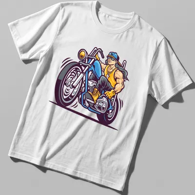 Cartoon graphic of a biker riding a motorcycle with text 'Born To Ride'