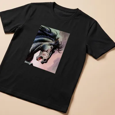 Dramatic realism of a black horse's head showcasing intense expression and colors
