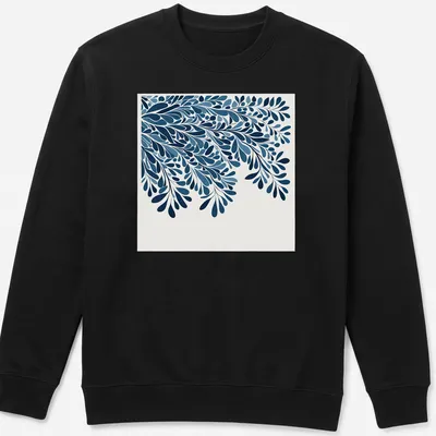 Modern botanical blue leafy silhouette on a white background — printed on a unisex sweatshirt
