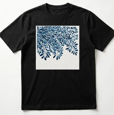Modern botanical blue leafy silhouette on a white background
