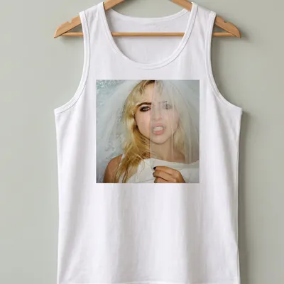 Photographic bridal fashion portrait featuring a model in a veil. — printed on a tank top