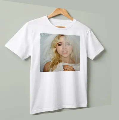 Photographic bridal fashion portrait featuring a model in a veil. — printed on a unisex t-shirt (angled view)