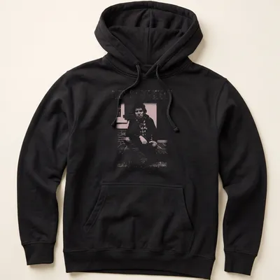 Fanart style t-shirt featuring Bruce Springsteen's name in white and light pink — printed on a unisex hoodie
