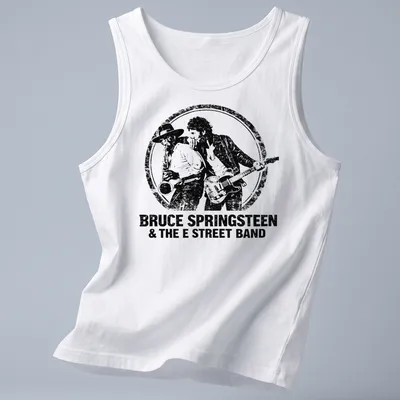 Vintage distressed Bruce Springsteen and E Street Band t-shirt with black and white design — printed on a tank top