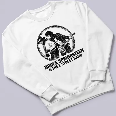 Vintage distressed Bruce Springsteen and E Street Band t-shirt with black and white design — printed on a unisex sweatshirt