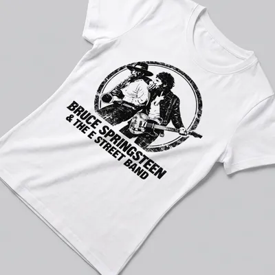 Vintage distressed Bruce Springsteen and E Street Band t-shirt with black and white design — printed on a women's shirt