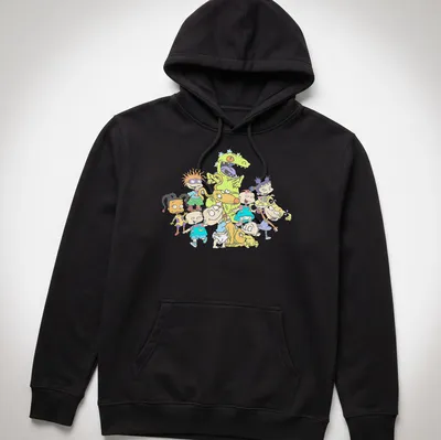 Colorful cartoon kids graphic with the text Happy Group — printed on a unisex hoodie