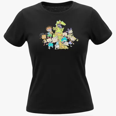 Colorful cartoon kids graphic with the text Happy Group — printed on a women's shirt