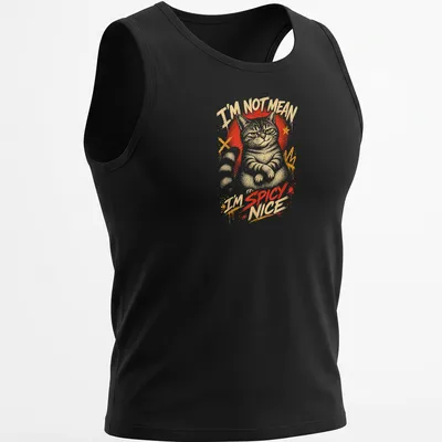 Graffiti-style t-shirt featuring a playful cat with text I'M NOT MEAN I'M SPICY NICE