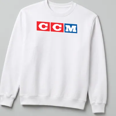 Bold CCM logo in red, white, and blue color block design — printed on a unisex sweatshirt