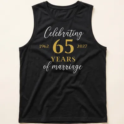 Elegant script T-shirt celebrating 65 years of marriage in gold and white. — printed on a tank top