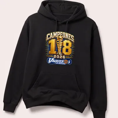 Bold graphic of a championship trophy with text celebrating Vaqueros De Bayamon — printed on a unisex hoodie