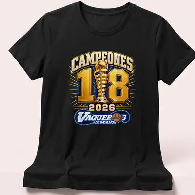 Bold graphic of a championship trophy with text celebrating Vaqueros De Bayamon — printed on a women's shirt