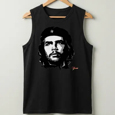 Vintage black and white Che Guevara illustration on — printed on a tank top
