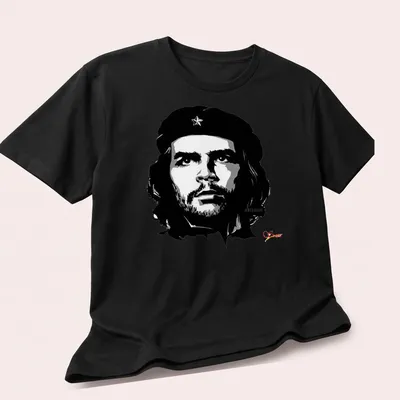 Vintage black and white Che Guevara illustration on — printed on a unisex t-shirt (angled view)