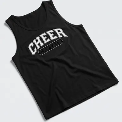 Bold collegiate 'Cheer Captain' t-shirt in black and white — printed on a tank top